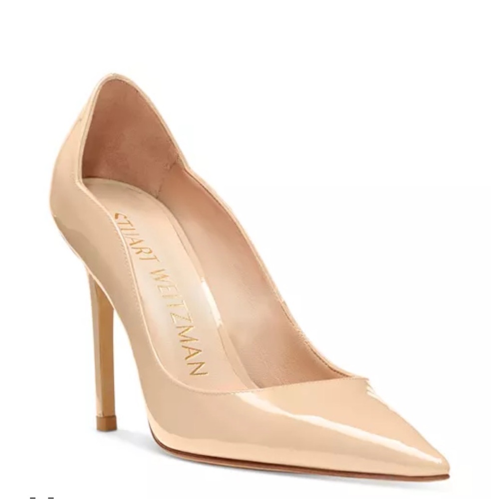 Stuart Weitzman 100 scalloped nude patent pumps 4 inch worn once